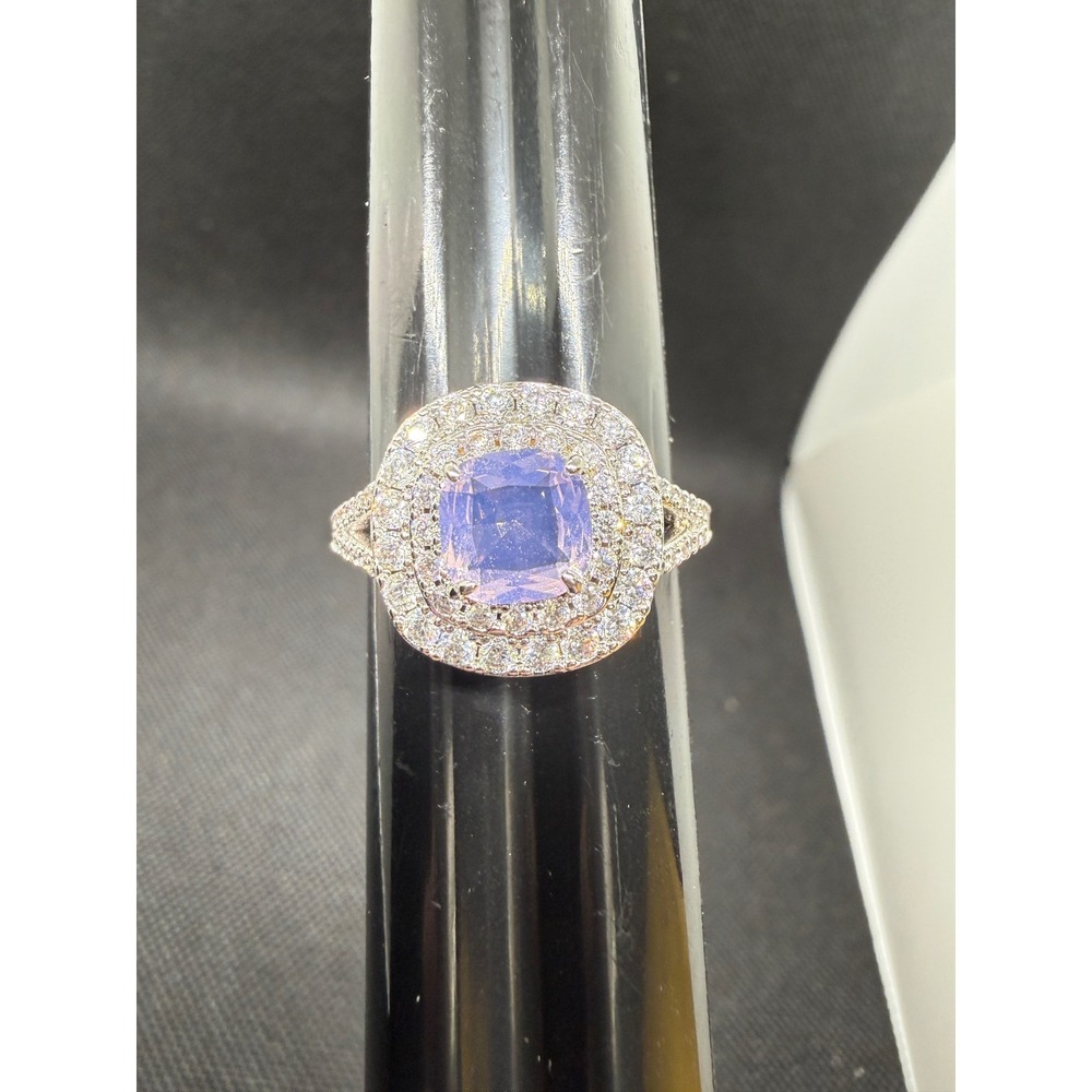 Ring Bomb Party Lavender Cushion Cut Double Halo Split Shank Ring Size 9